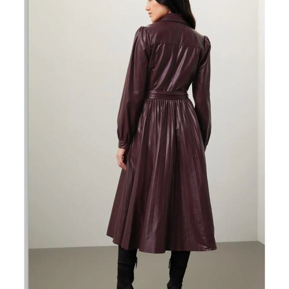 Peter Som Brown Faux Leather Midi Dress Size 10 Fit n Flare Career Designer $430 - Picture 3 of 11